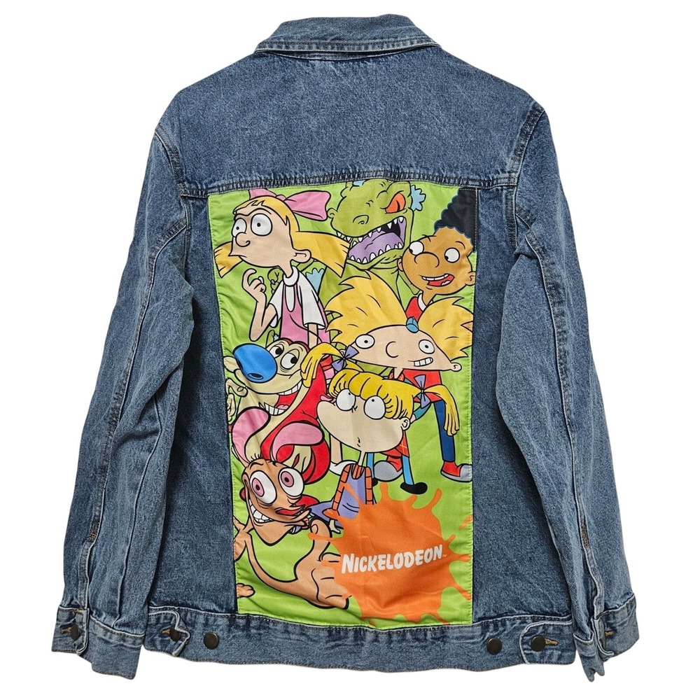 Nickelodeon Cartoon Denim Jacket Rugrats Hey Arnold Ren Stimpy‎ 90s Nostalgia M